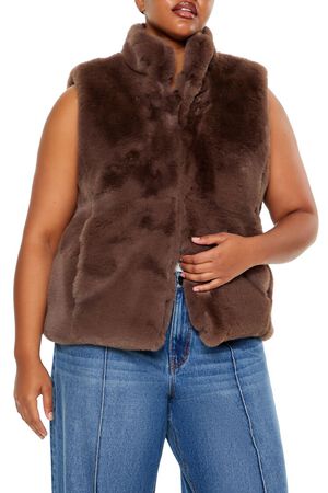 ESPRESSO Plus Size Faux Fur Vest, image 1
