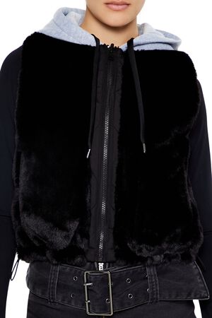 BLACK Colorblock Faux Fur Vest, image 3