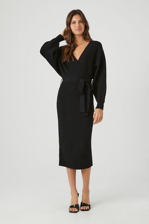 BLACK Sweater Midi Wrap Dress, image 1