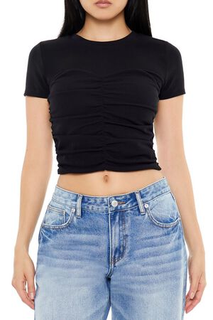 WHITE Ruched Crew Tee, image 1