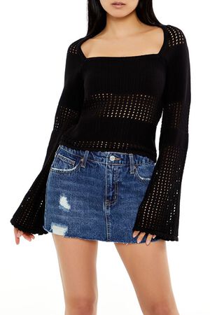 BLACK Open-Knit Bell-Sleeve Sweater, image 1