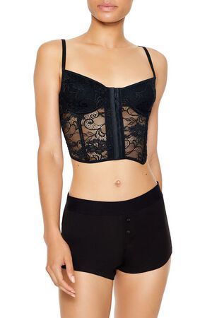 BLACK Sheer Lace Underwire Corset Bra, image 1