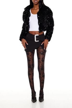 BLUE Sequin Faux Fur Puffer Jacket, image 2