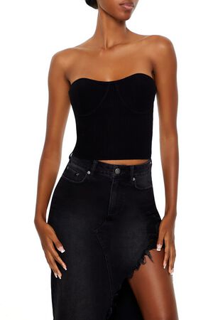 BURGUNDY Sweater-Knit Tube Top, image 1