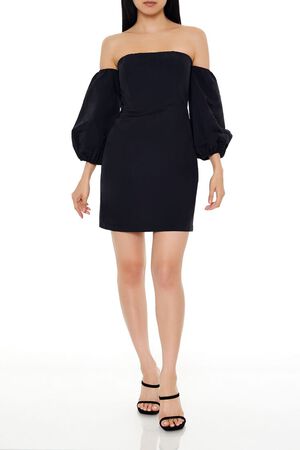 BLACK Off-the-Shoulder Mini Dress, image 1
