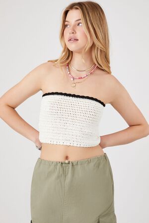 WHITE/BLACK Sweater-Knit Cropped Tube Top, image 1