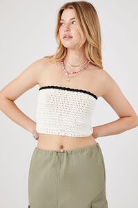 WHITE/BLACK Sweater-Knit Cropped Tube Top, image 1