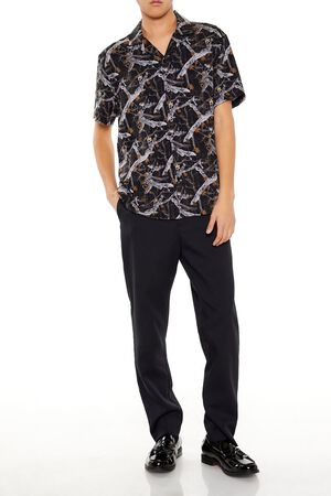 BLACK/MULTI Leaf Print Short-Sleeve Shirt, image 2