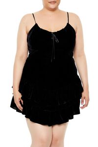 BLACK Plus Size Tiered Velvet Mini Dress, image 2