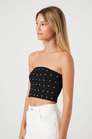 BLACK Rhinestone Cropped Tube Top, image 2