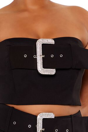 BLACK Plus Size Rhinestone Buckle Tube Top, image 3