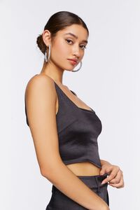 BLACK Satin V-Hem Crop Top, image 2