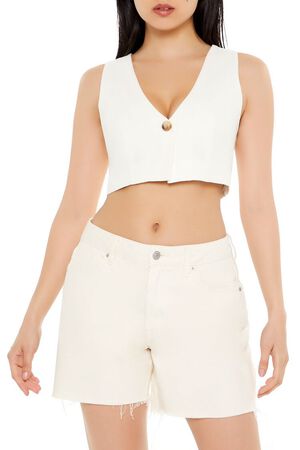 CREAM Sleeveless Linen-Blend Crop Top, image 1