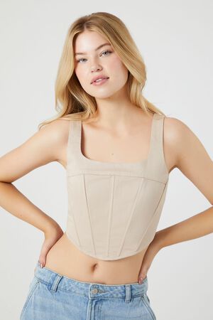 PINE BARK Twill Corset Crop Top, image 1