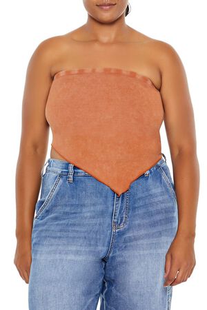 BROWN Plus Size V-Hem Tube Top, image 1