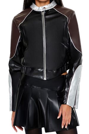 BLACK Metallic Colorblock Moto Jacket, image 3