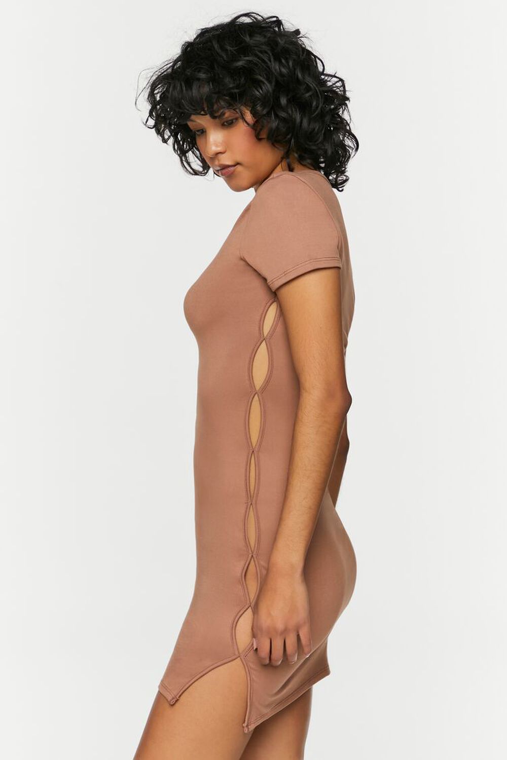 TAUPE Short-Sleeve Cutout Mini Dress, image 2