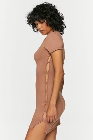 TAUPE Short-Sleeve Cutout Mini Dress, image 2
