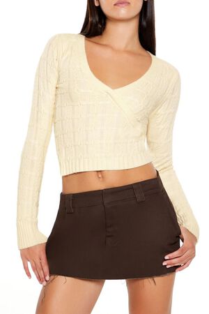 CREAM Surplice Textured Cropped Sweater, image 1