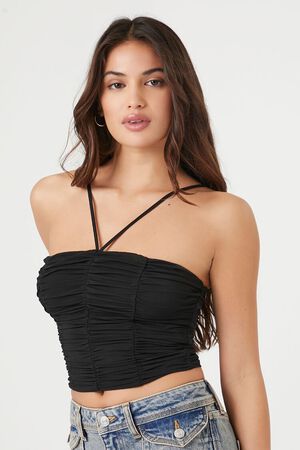 WHITE Ruched Mesh Cropped Cami, image 2