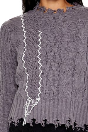 GREY/MULTI Distressed Cable Knit Sweater, image 3