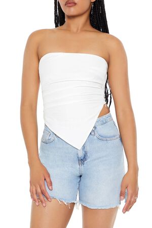 WHITE Poplin Cropped Tube Top, image 1