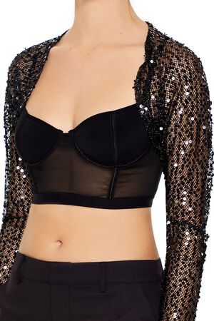 BLACK Sequin Mesh Shrug Sweater, image 3