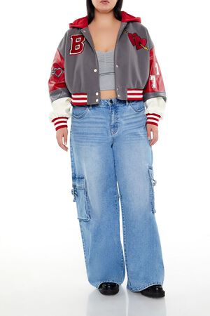 GREY/RED Plus Size Baby Girl Varsity Jacket, image 2