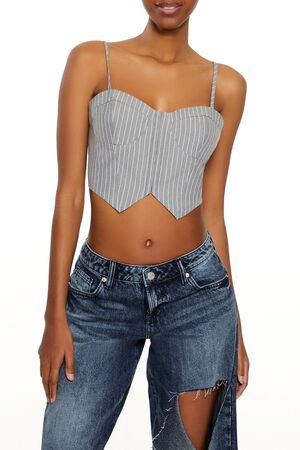 GREY/WHITE Pinstriped Cropped Cami, image 1