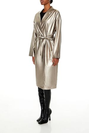 BRONZE Metallic Tie-Waist Trench Coat, image 3