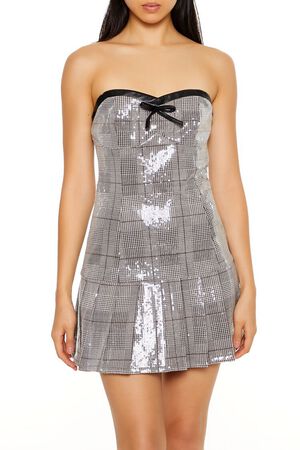 BLACK/MULTI Sequin Plaid Mini Dress, image 2