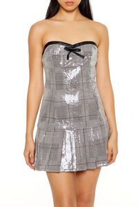 BLACK/MULTI Sequin Plaid Mini Dress, image 2