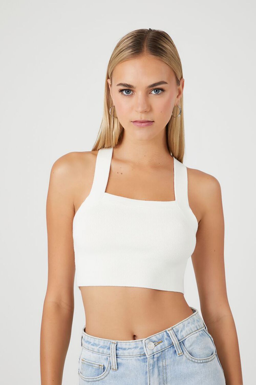 WHITE Sweater-Knit Crisscross Tank Top, image 1