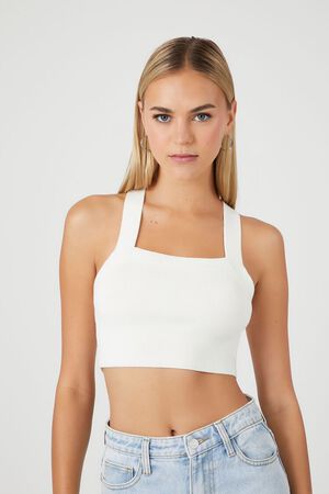 WHITE Sweater-Knit Crisscross Tank Top, image 1
