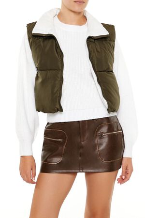 OLIVINE  Quilted Cropped Zip-Up Vest, image 1