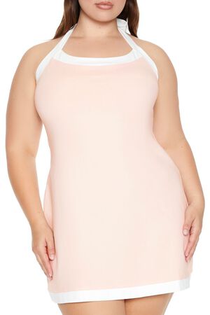 BABY PINK/WHITE Plus Size Halter Mini Dress, image 2