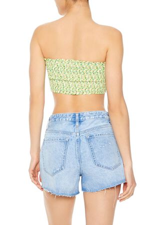 LIME/MULTI Cropped Floral Print Tube Top, image 3