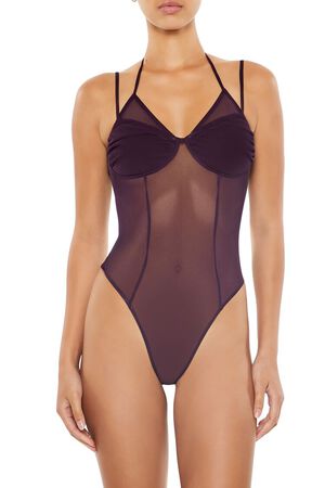 PURPLE Sheer Mesh Halter Bodysuit, image 2