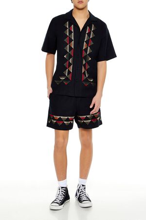 BLACK/MULTI Geo Embroidered Shorts, image 1