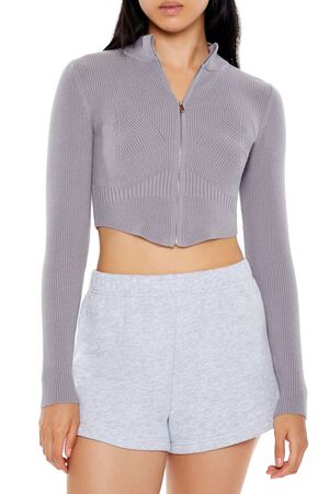 GREY Cropped Zip-Up Sweater, image 1