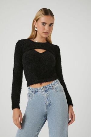 BLACK Fuzzy Cami & Bolero Set, image 1