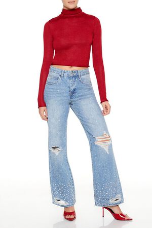 ESPRESSO Glitter Knit Turtleneck Crop Top, image 2