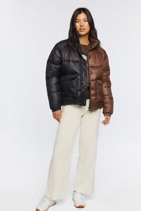BLACK/BROWN Colorblock Puffer Jacket, image 4