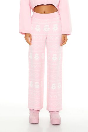 PINK/WHITE Fair Isle Wide-Leg Pajama Pants, image 2