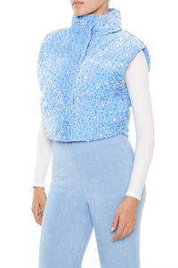 BLUE Iridescent Sequin Faux Fur Vest, image 4