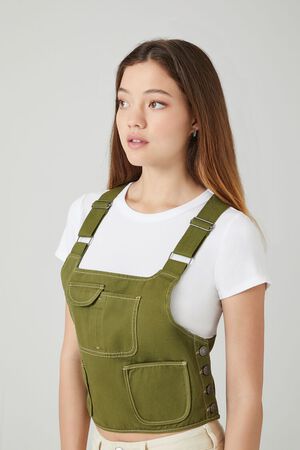 GREEN Twill Overall Crop Top, image 2