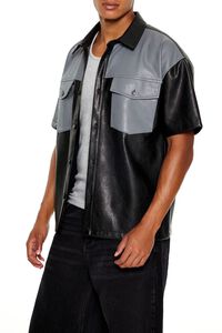 BLACK/GREY Faux Leather Colorblock Shirt, image 4