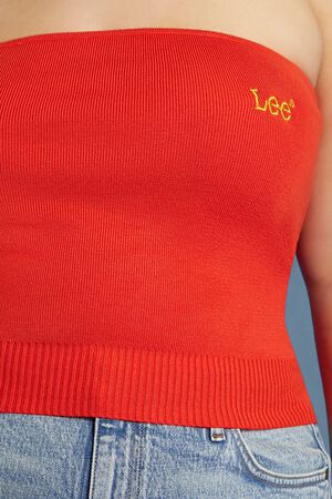 FIERY RED/GOLD Plus Size Lee Sweater-Knit Tube Top, image 3