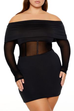 BLACK Plus Size Sheer Foldover Mini Dress, image 2