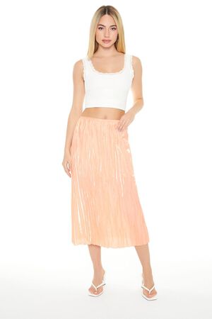 LIGHT PINK Crinkled High-Rise Midi Skirt, image 1